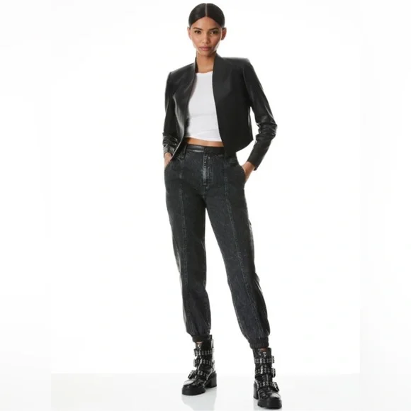 NWOT Alice + Olivia Harvey Black Lamb Leather Women's Jacket - Picture 3 of 11